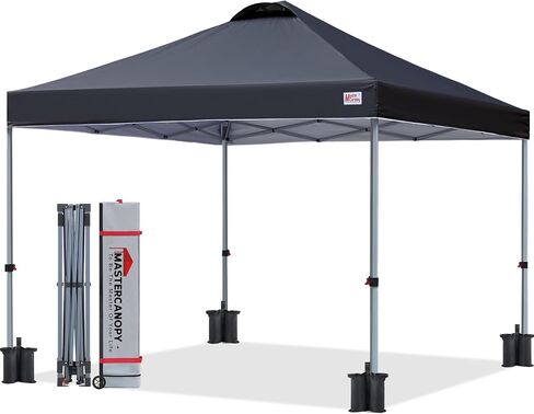 MASTERCANOPY 10x10 Durable Pop Up Canopy Tent with Roller Bag, Black | One Person Setup, Outdoor Portable Canopy Instant Shelter, Vented Top, 4 Sandbags, 4 Ropes, 8 Stakes, Beach/Camping/Market in Saudi Arabia