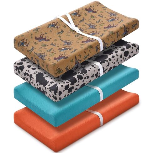 4 Pcs Western Cowboy Baby Changing Pad Covers for Boys and Girls Stretchy Soft Diaper Changing Table Pad Cotton Cover Breathable Comfy Baby Cradle Sheets Nursery 32 x 16 x 5 Inch in Kuwait