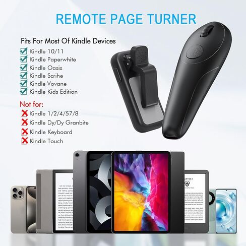 Kindle Page Turner Remote Control, Anti-Slip Finger Clicker for Reading in Bed, Case-Friendly 0.45inch Clip for Paperwhite Oasis Scribe iPad Kobo eReaders, 2-in-1 Camera Shutter Selfie Remote in Kuwait