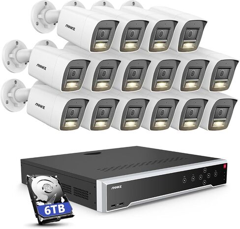 ANNKE 4K PoE Security Camera System, 16 Ports 32 Channel H.265+ 12MP NVR with AI Human Vehicle & 1CH Face Detection, 16X 8MP IP Bullet Cams Outdoor with Audio, Color Night Vision, IP67, 6TB Hard Drive in Kuwait
