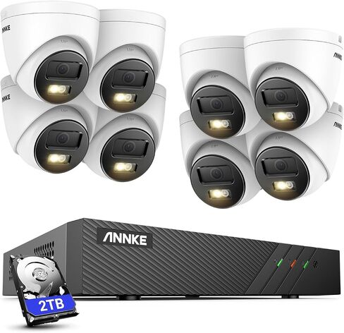ANNKE AH500 3K AI PoE Security Camera System with Human/Vehicle Detection, 8 PCS IP67 Outdoor Cams with Smart Dual Light, 2.8mm Lens, Color Night Vision, 120 dB WDR, Built in Mic, 2TB Hard Drive in Kuwait