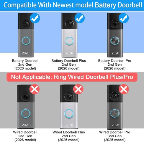 Adhesive Mount Compatible with Ring Battery Doorbell Pro/Plus (2026 Release) No-Drill Mounting Bracket Cover Holder Not Block Doorbell Sensor Renter Friendly for Apartments in Kuwait
