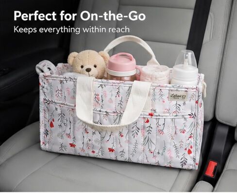 Diaper Caddy Organizer, Floral Design, Portable Nursery Basket with 3 Front Pockets and Zipper Pockets for Baby Essentials in Kuwait