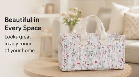 Diaper Caddy Organizer, Floral Design, Portable Nursery Basket with 3 Front Pockets and Zipper Pockets for Baby Essentials in Kuwait