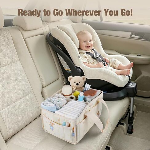 FOREGORE Diaper Caddy Organizer,Soft Cotton Baby Storage Basket with Handle | Soft cotton fabric, Newborn Gift, Portable Nursery Organizer for Diapers, Wipes, Baby Essentials, Multi-compartment Storage in Kuwait