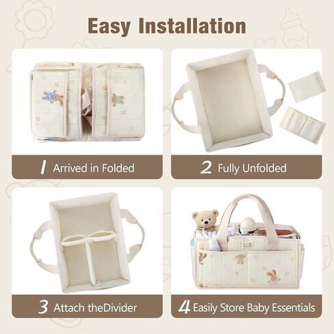 FOREGORE Diaper Caddy Organizer,Soft Cotton Baby Storage Basket with Handle | Soft cotton fabric, Newborn Gift, Portable Nursery Organizer for Diapers, Wipes, Baby Essentials, Multi-compartment Storage in Kuwait