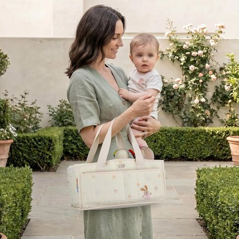 FOREGORE Diaper Caddy Organizer,Soft Cotton Baby Storage Basket with Handle | Soft cotton fabric, Newborn Gift, Portable Nursery Organizer for Diapers, Wipes, Baby Essentials, Multi-compartment Storage in Kuwait