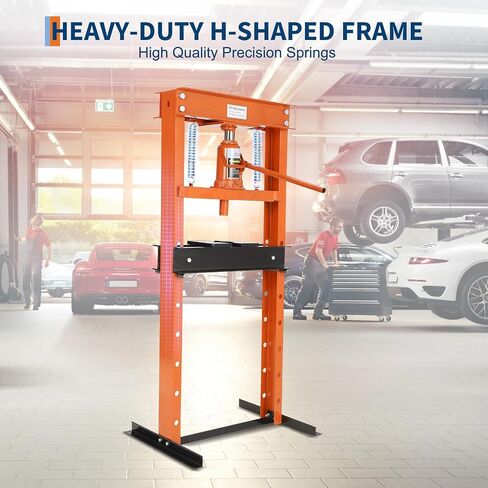 Professional 12 Ton Hydraulic Shop Press, h-Frame with Adjustable Height & 2 Stamping Plates, Heavy Duty Bench Top Tool for Garage, Bending, Straightening & Bearing Installation, Orange in Kuwait