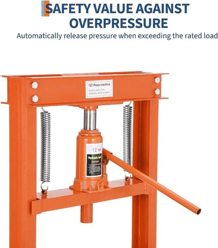 Professional 12 Ton Hydraulic Shop Press, h-Frame with Adjustable Height & 2 Stamping Plates, Heavy Duty Bench Top Tool for Garage, Bending, Straightening & Bearing Installation, Orange in Kuwait