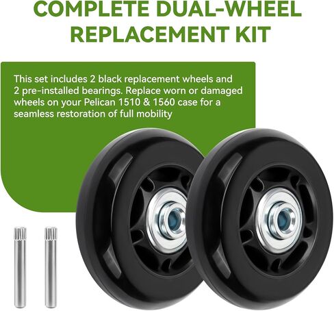 Replacement Smooth Glide Wheels Compatible with Pelican 1510 & 1560 case, Upgrade Heavy Duty Replacement Caster Wheels, Black Durable Rolling Wheels - 2 Pack in Kuwait