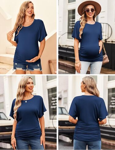 Ekouaer Womens Maternity Shirts 3 Packs Side Ruched Pregnancy Tee Top V Neck Tunic Blouse XL in Kuwait