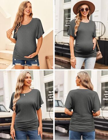 Ekouaer Womens Maternity Shirts 3 Packs Side Ruched Pregnancy Tee Top V Neck Tunic Blouse XL in Kuwait