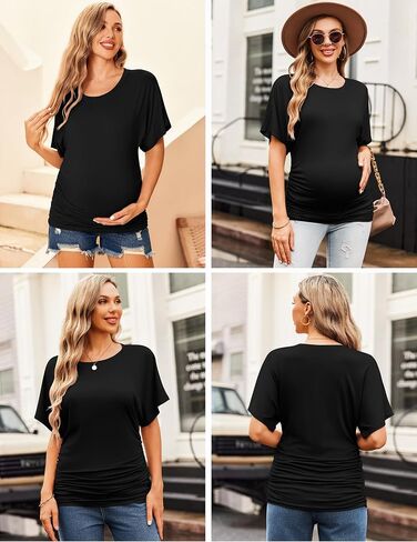 Ekouaer Womens Maternity Shirts 3 Packs Side Ruched Pregnancy Tee Top V Neck Tunic Blouse XL in Kuwait