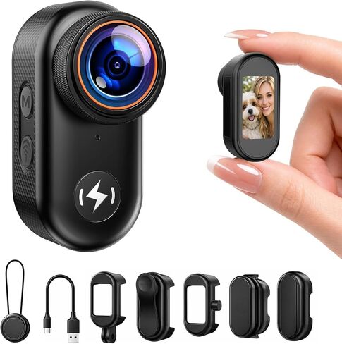 4K Mini Body Camera with 64GB Card, WiFi Thumb Action Camera with 1.47" Screen, Magnetic Mount Wearable POV Cameras for TikTok YouTube Vlogging in Kuwait