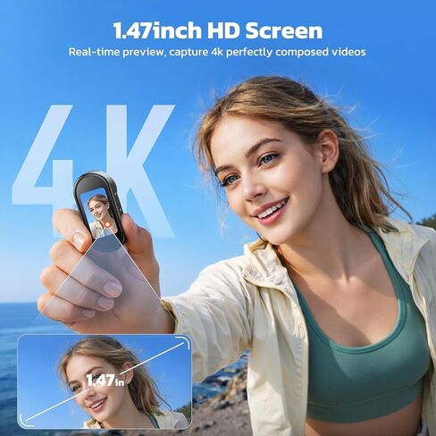 4K Mini Body Camera with 64GB Card, WiFi Thumb Action Camera with 1.47" Screen, Magnetic Mount Wearable POV Cameras for TikTok YouTube Vlogging in Kuwait