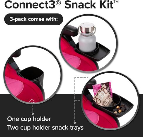 Connect3 Snack Kit, Compatible with Connect3 Booster Seats, Features Two Cup Holder and Snack Trays and One Cup Holder, Black in Kuwait