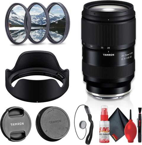 Tamron 28-75mm F2.8 Di III VXD G2 Standard Zoom Lens for Sony E Full-Frame Mirrorless Cameras, Fast Constant Aperture, Advanced Autofocus for Photo & Video + Lens Filter Kit + Cap Keeper (4pc Bundle) in Kuwait