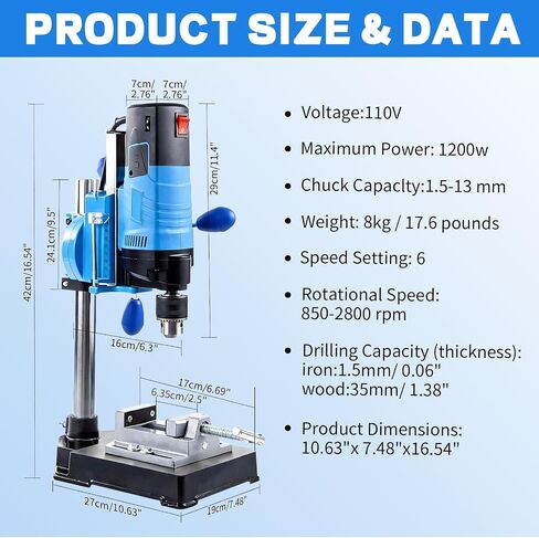 Mini Benchtop Drill Press, 1200W 6 Variable Speed Drilling Machine, Electric Drill Press with Drill Bit Kit, 360 Omnidirectional Rotary Tool Workstation Stand for Craft and Home Improvement in Kuwait
