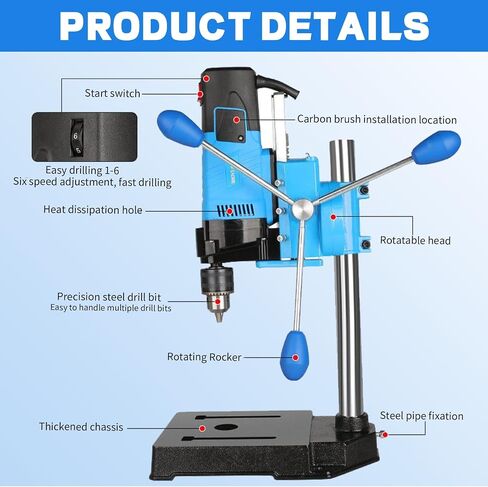 Mini Benchtop Drill Press, 1200W 6 Variable Speed Drilling Machine, Electric Drill Press with Drill Bit Kit, 360 Omnidirectional Rotary Tool Workstation Stand for Craft and Home Improvement in Kuwait