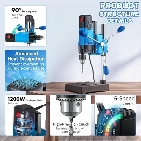 Mini Benchtop Drill Press, 1200W 6 Variable Speed Drilling Machine, Electric Drill Press with Drill Bit Kit, 360 Omnidirectional Rotary Tool Workstation Stand for Craft and Home Improvement in Kuwait
