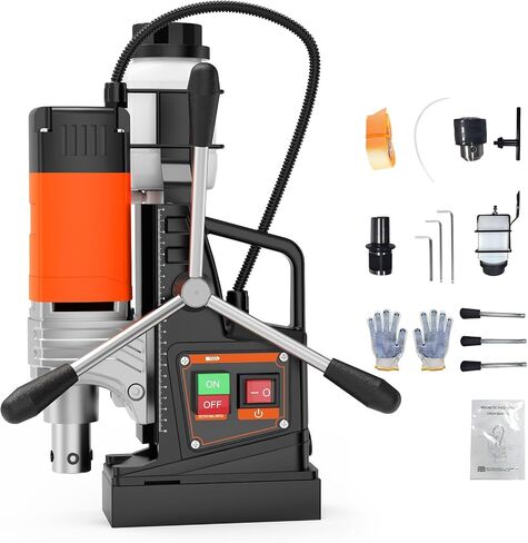 Magnetic Drill Press, 1750W Mag Drill with 2 in Boring Diameter, 810 RPM High Torque Portable Drill Press, Ergonomic Handle & Titanium Alloy Guide, Industrial & Home Metal Fabrication in Kuwait