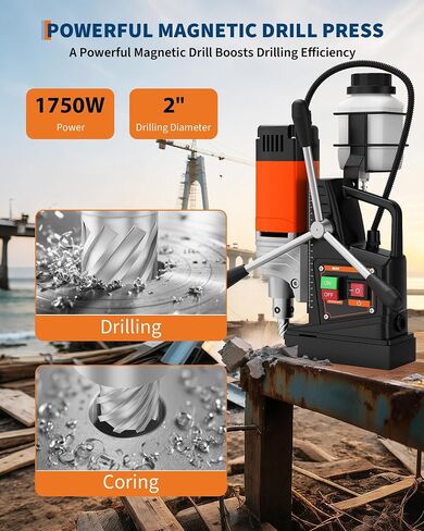 Magnetic Drill Press, 1750W Mag Drill with 2 in Boring Diameter, 810 RPM High Torque Portable Drill Press, Ergonomic Handle & Titanium Alloy Guide, Industrial & Home Metal Fabrication in Kuwait