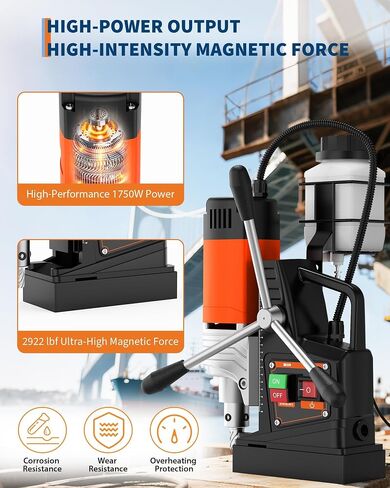 Magnetic Drill Press, 1750W Mag Drill with 2 in Boring Diameter, 810 RPM High Torque Portable Drill Press, Ergonomic Handle & Titanium Alloy Guide, Industrial & Home Metal Fabrication in Kuwait