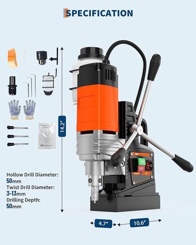 Magnetic Drill Press, 1750W Mag Drill with 2 in Boring Diameter, 810 RPM High Torque Portable Drill Press, Ergonomic Handle & Titanium Alloy Guide, Industrial & Home Metal Fabrication in Kuwait
