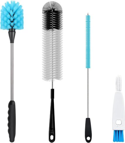 Bottle Brush Set,15-inch Long Bottle Brush, Kitchen Brush Set with Straw Cleaner and Cup Lid Cleaning Brush. Bottle Brushes Suitable for Water Bottles, Cups, Glasses, Baby Bottles (4, Blue) in Kuwait