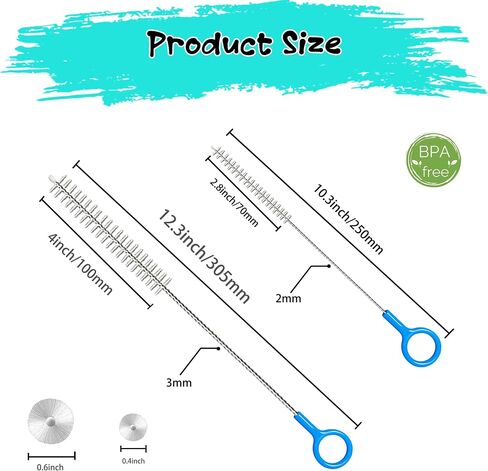 Straw Brush Cleaner for Baby Bottles, 12inch Extra Long Straw Cleaner | 3mm Wide Stainless Steel Wire, 10inch Reusable Straw Cleaning Brush for Water Bottles,Stanley Cup and Travel Mugs(4-Pack) in Kuwait