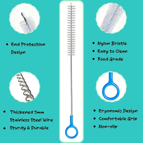 Straw Brush Cleaner for Baby Bottles, 12inch Extra Long Straw Cleaner | 3mm Wide Stainless Steel Wire, 10inch Reusable Straw Cleaning Brush for Water Bottles,Stanley Cup and Travel Mugs(4-Pack) in Kuwait