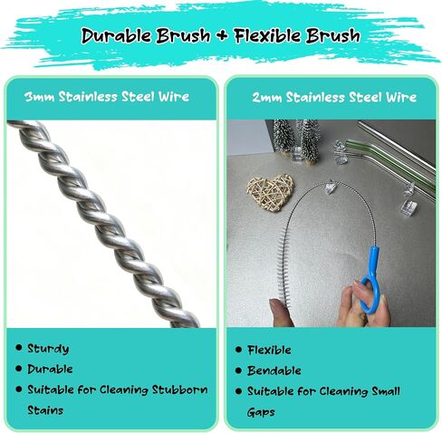 Straw Brush Cleaner for Baby Bottles, 12inch Extra Long Straw Cleaner | 3mm Wide Stainless Steel Wire, 10inch Reusable Straw Cleaning Brush for Water Bottles,Stanley Cup and Travel Mugs(4-Pack) in Kuwait