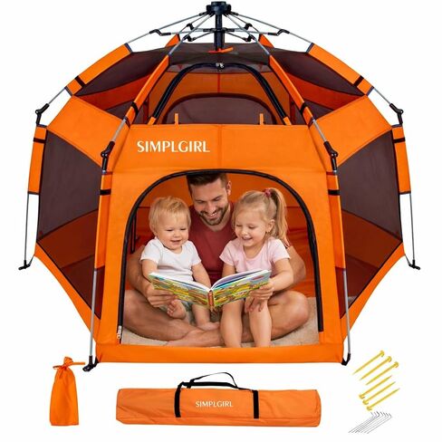 Premium Indoor and Outdoor Baby Playpen - Portable, Lightweight, Pop Up Pack and Play Toddler Play Yard w/Canopy and Travel Bag- Grey in Kuwait