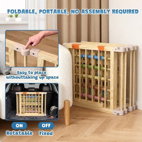 Foldable Wooden Baby Playpen with Gate, Wood Baby Play Pen Play Yard with Educational Abacus, Alphabet Board, Shape Color Board & Child Proof Lock, Wood Playpen for Babies and Toddlers 57×57×23 inch B in Saudi Arabia