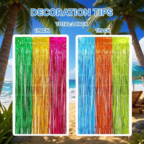 Menstarsi Hawaiian Luau Foil Fringe Curtains, Aloha Party Backdrop, 2 Pack | Hawaiian Luau Party Decorations, Aloha Photo Booth Props Streamers for Tropical Flamingo Tiki Pineapple Pool Party Decor in Kuwait