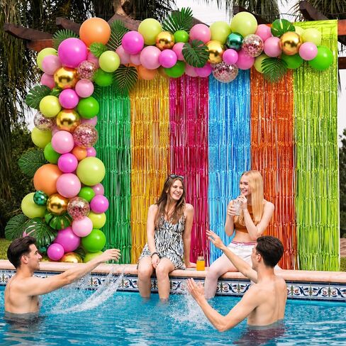 Menstarsi Hawaiian Luau Foil Fringe Curtains, Aloha Party Backdrop, 2 Pack | Hawaiian Luau Party Decorations, Aloha Photo Booth Props Streamers for Tropical Flamingo Tiki Pineapple Pool Party Decor in Kuwait