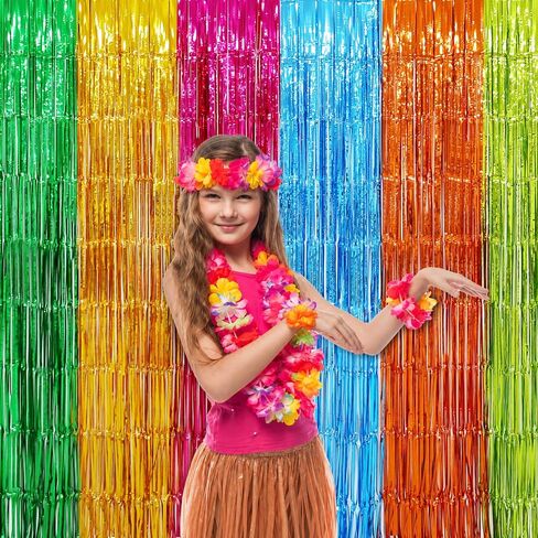 Menstarsi Hawaiian Luau Foil Fringe Curtains, Aloha Party Backdrop, 2 Pack | Hawaiian Luau Party Decorations, Aloha Photo Booth Props Streamers for Tropical Flamingo Tiki Pineapple Pool Party Decor in Kuwait