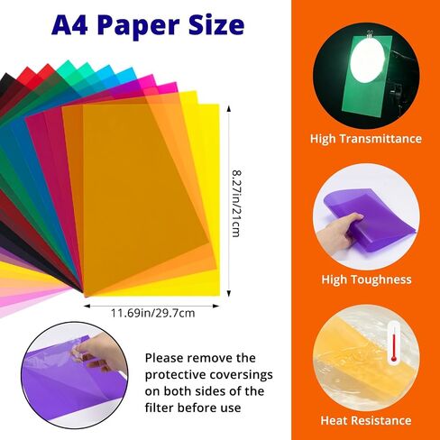 20pcs Color Correction Light Gel Filters, 11.7 x 8.3 Inches Transparent Color Film Sheets for LED Light, Photography Lighting, Flash, Studio Equipment – 10 Colors for Mood Lighting, Photo, Video in Kuwait