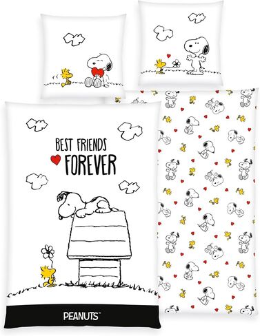 Herding Peanuts Best Friends Forever Snoopy Woodstock Bedding Set, Cotton, 135 x 200 cm, 80 x 80 cm, 100% Cotton, Branded Zip - All-In-One-Outlet-24 in Kuwait