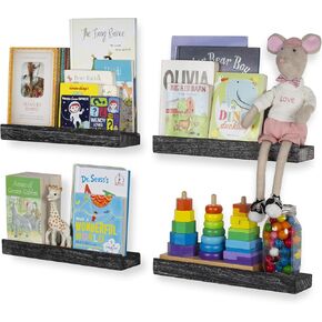 Rustic State Smith Wall Mount Wood Picture Ledge Photo Frame Display Storage - Kids Baby Nursery Room Bookshelf - Farmhouse Décor Floating Shelves - 16.60 Inch - Set of 4 - Reclaimed Black in Saudi Arabia