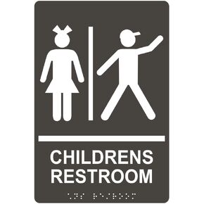 ComplianceSigns.com Childrens Restroom Sign, ADA-Compliant Braille and Raised Letters, 9x6 inch White on Black Acrylic with Adhesive Mounting Strips, American Made Safety Signs for the Workplace in Kuwait