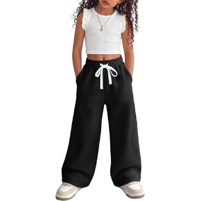 Toddler Girls Sweatpants | Wide Leg, Baby Pants, Drawstring, Baggy Open Bottom, Jogger Clothes, Pockets, Soft Cotton, 18M-5Y in Saudi Arabia