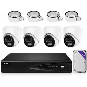 NVR608-Q1/8P 4K 8CH PoE Security Camera Kit, 4pcs DS-383F-SL 8MP Dual-Light Turret Cameras Outdoor with Human/Vehicle Detection, 1TB HDD Included,4 Cable Storage Junction Boxes & Guarding Vision App in Kuwait