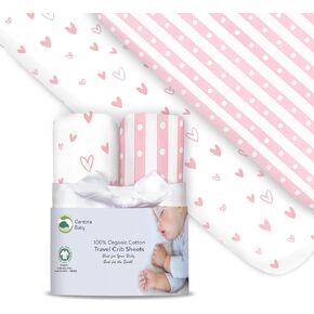 100% Organic Cotton Fitted Travel Crib Sheets, Perfectly Compatible with Guava Lotus, BabyBjorn, Dream On Me and All mattresses 22-26" Wide by 40-44" Long. Strap Holes in Corners. 2 Pk in Saudi Arabia