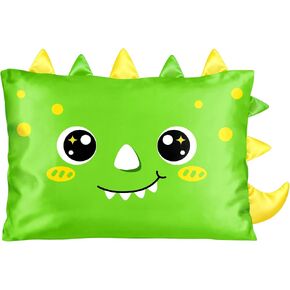 Toddler Pillowcase 13x18 Kids Pillowcase Green Dinosaur, Cute Satin Pillow Cases with Envelope Pocket, Boys Pillow Covers for Hair Skin in Kuwait