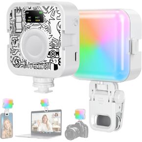 Leekai RGB Video Light with Clip & 3 Cold Shoe for Phone & Laptop, 360° Full Color LED Camera Light, CRI95+ Dimmable 2500K-9000K, 2000mAh Rechargeable Photography Lighting, Support Magnetic Attraction in Saudi Arabia