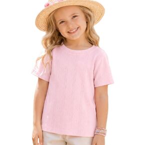 Toddler Girls Ribbed Knit T-Shirts Kids Baby Girl Crewneck Short Sleeve Tee Tops Solid Summer Cute Clothes in Kuwait