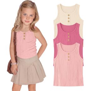 Yooo's Vivi 3 Pack Toddler Girl Tank Top 18M-5T Infant Sleeveless Ribbed Undershirt Baby Henley Crew Neck Summer Casual Shirt in Kuwait