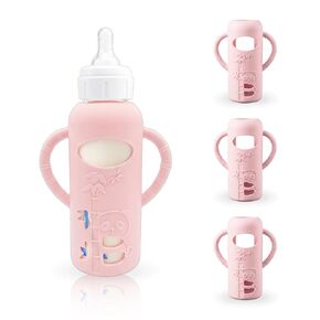 4-Pack Silicone Sleeves for Dr. Brown's Glass Baby Bottles, BPA-Free Drop-Resistant Baby Bottle Sleeves with Handles, Compatible with Dr Brown's Anti-Colic Narrow Glass Baby Bottles (4 & 8 oz) in Kuwait
