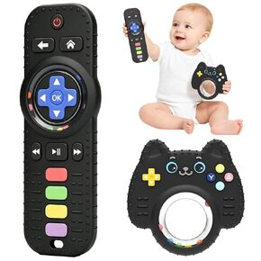 Chuya Baby Toys Baby Remote Control Teething Toys,2 Pack Silicone Teether | Rattles for 0 6 12 24 Months Infants, Sensory Development Teething Relief,Black in Saudi Arabia